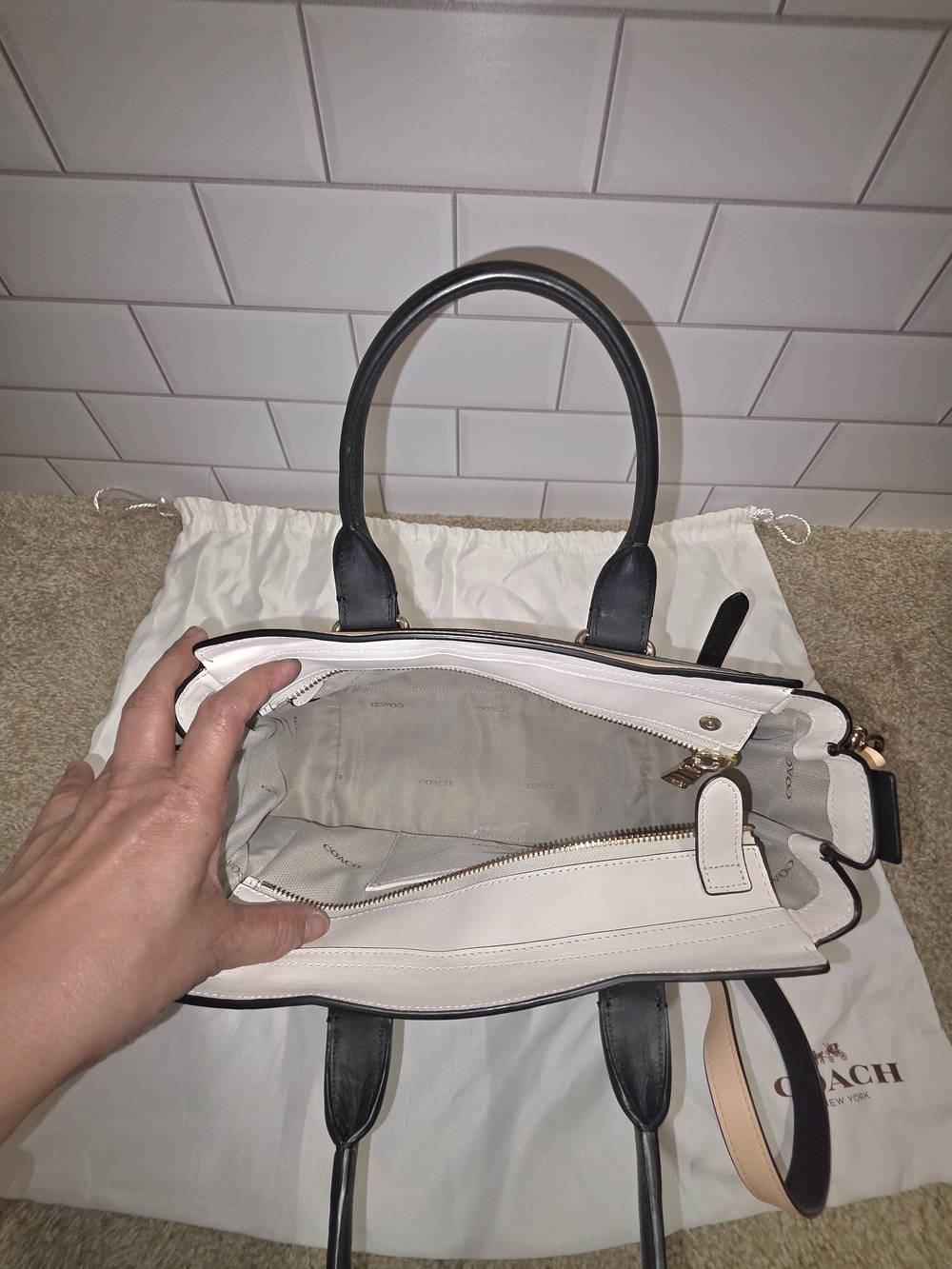 Coach Pebbled Leather Swagger 27 in Peach Salmon and Black (Style 34417) - Picture 15 of 16